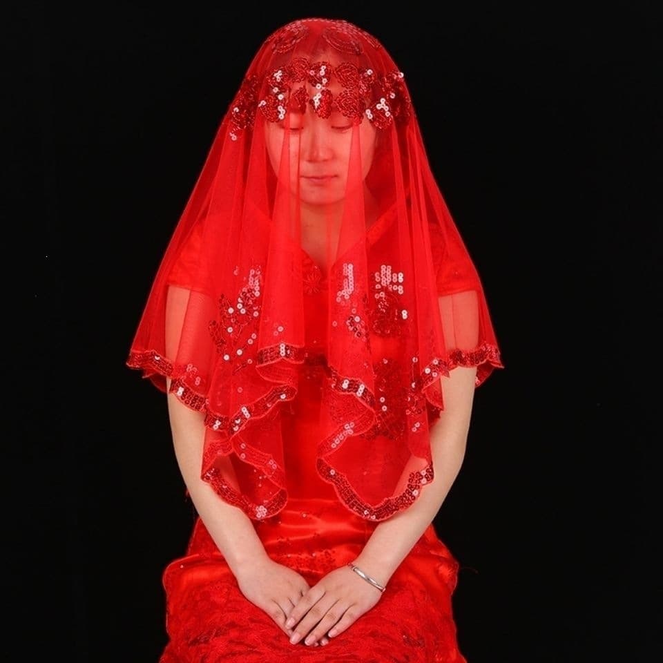 Red hijab bride Xiuhe new wedding dress bride hijab transparent gauze wedding complete set of translucent wedding dance