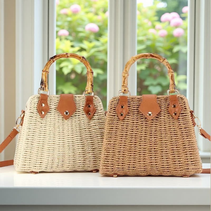 Handcrafted Grass Woven Bag Luxury Bamboo Node Handbag Iron Frame Crossbody Shoulder Bag Lightweight Tote Bag Popular Style
