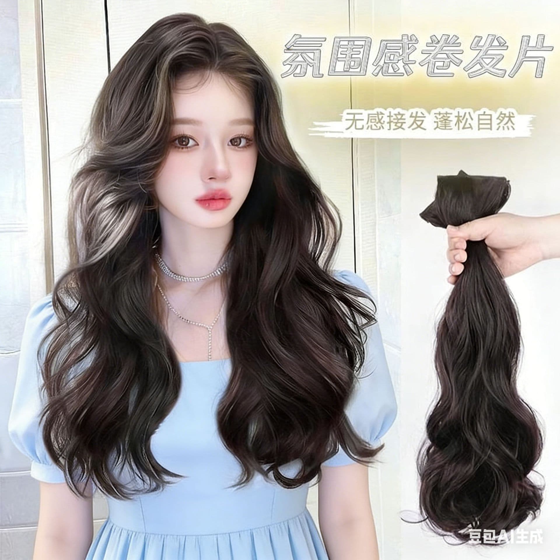 Wig piece for women with long curly hair three-piece long hair seamless invisible hair extension piece to increase hair volume and large wavy hair extension piece