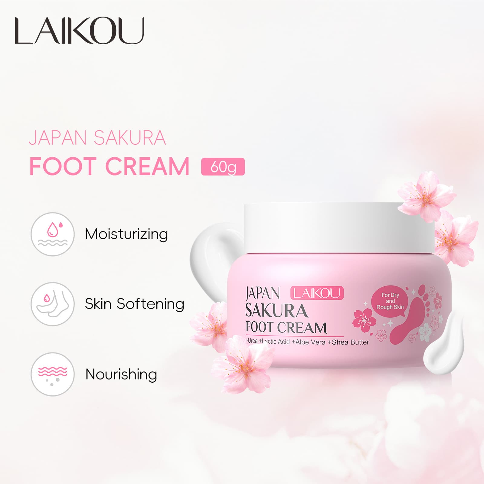 Laikou Sakura Foot Cream 60g Foot Care Moisturizing Hydrating Nourishing Factory Direct Drop Shipping