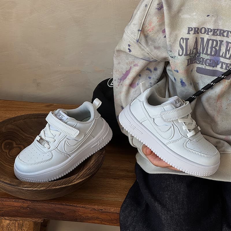 Boys' Genuine Leather White Shoes 2025 Spring/Autumn New Girls' AJ Board Shoes Children's Sports Shoes Campus White Sneakers