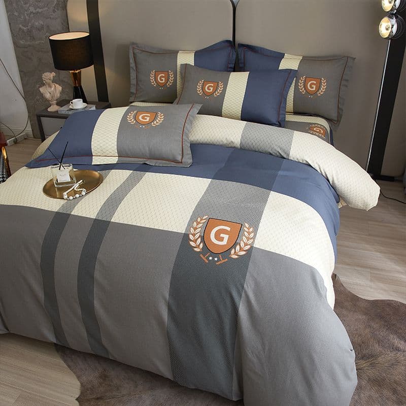 Y2G High-End Cotton Bed Four-Piece Set Pure Cotton Boy Plaid Striped Quilt Cover Single Bed Bed Sheets Dormitory Three