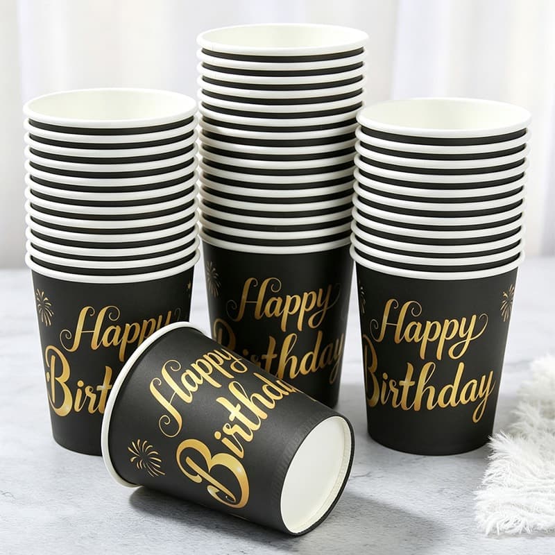 Black gold birthday paper cup party supplies disposable drink cup black gold color birthday party table decoration paper cup