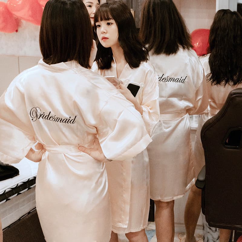 Sexy Women's Morning Robe Spring/summer Wedding Sleepwear Bridal Party Bathrobe Ice Silk Homewear Autumn