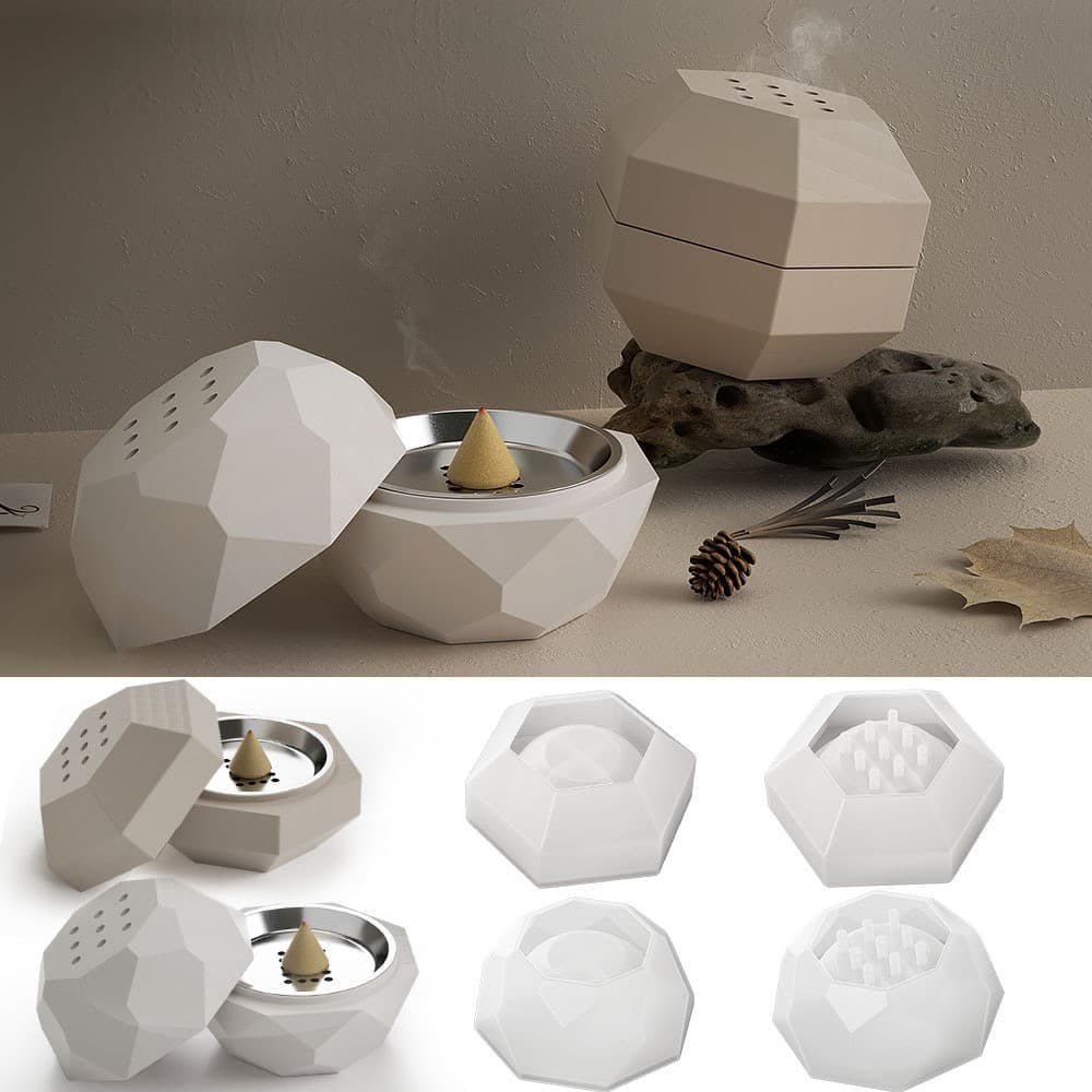 DIY Epoxy Resin Cement Round Faceted Aroma Candle Jar, Diamond-Shaped Incense Burner, Plaster Ornament, Mirror Silicone Mold