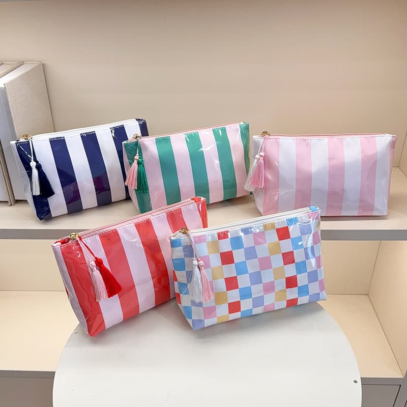 Cross-Border Hot Striped Cosmetic Bag, High-Capacity Makeup Organizer, Commuter Portable Travel Makeup Bag