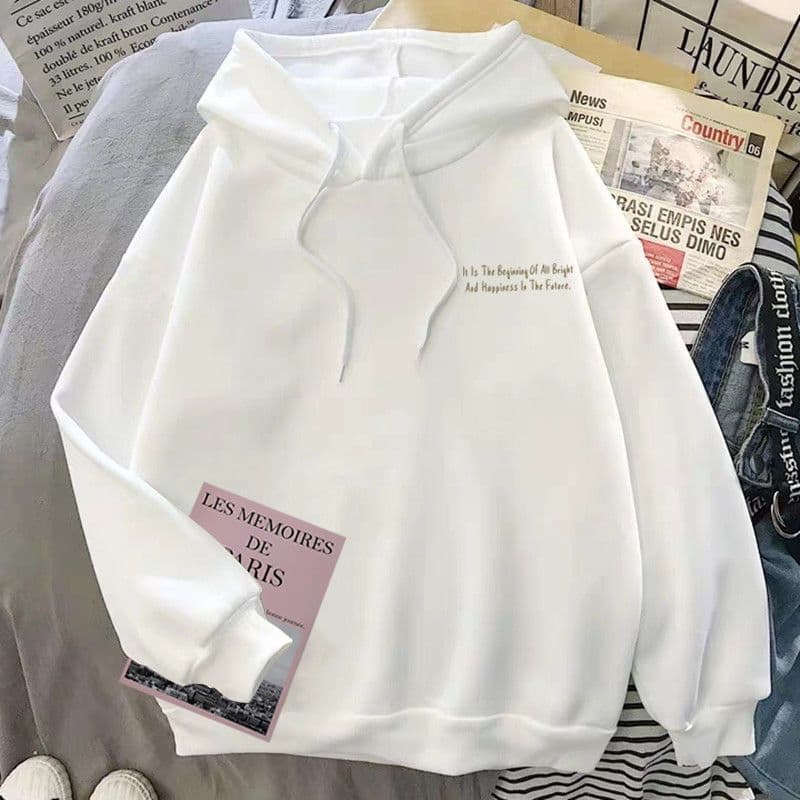 Autumn Winter New Hooded Hoodie Women Korean Style Loose White Student Long Sleeve Top Jacket Cartoon Letters