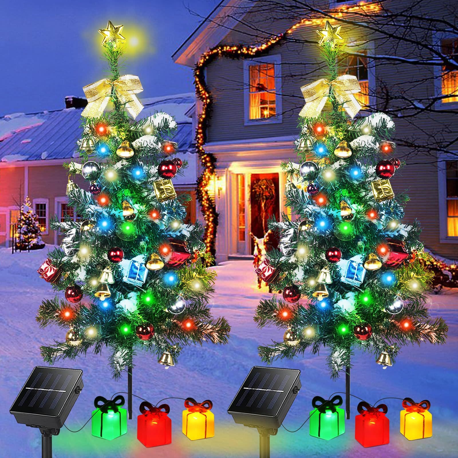 New Cross-Border Solar Christmas Tree Gift Box Outdoor Solar Christmas Tree Lawn Light Garden Courtyard Decoration