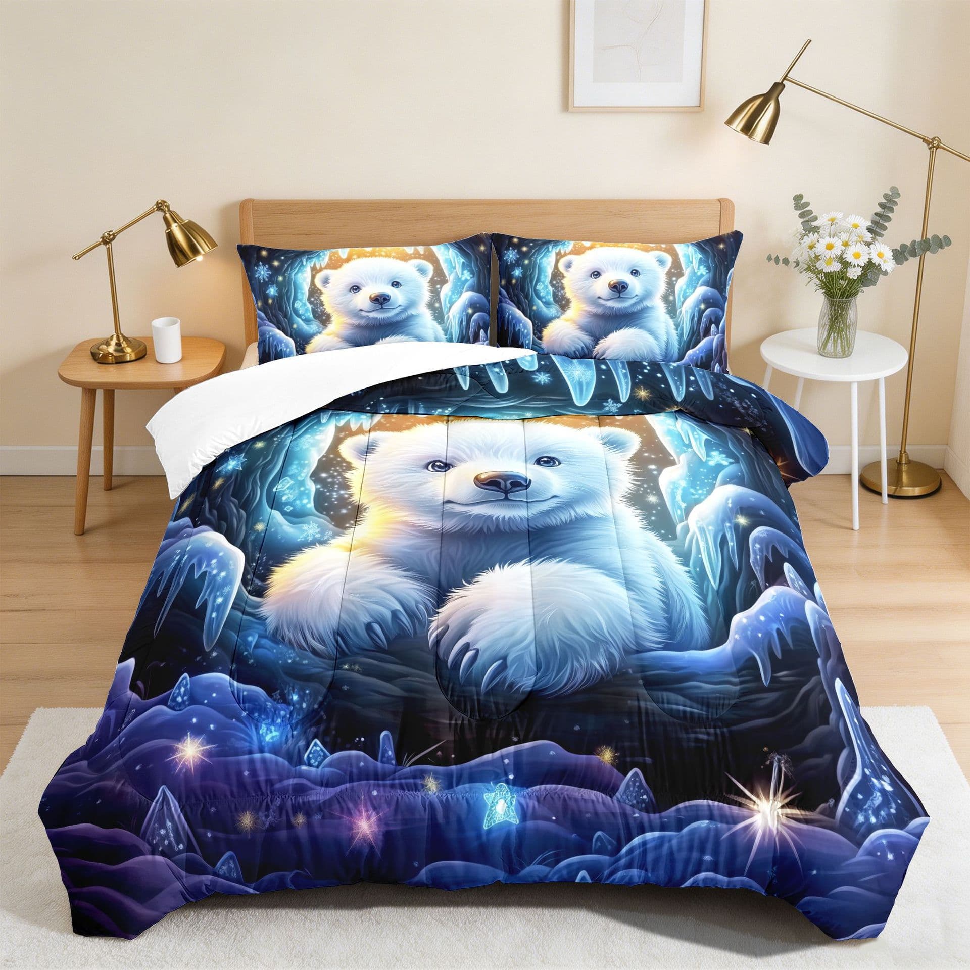 Polar Bear Digital Print Bedding Set 3-Piece/7-Piece, Accepts JIT Full/Half Custody Bedding Summer Cool Quilt