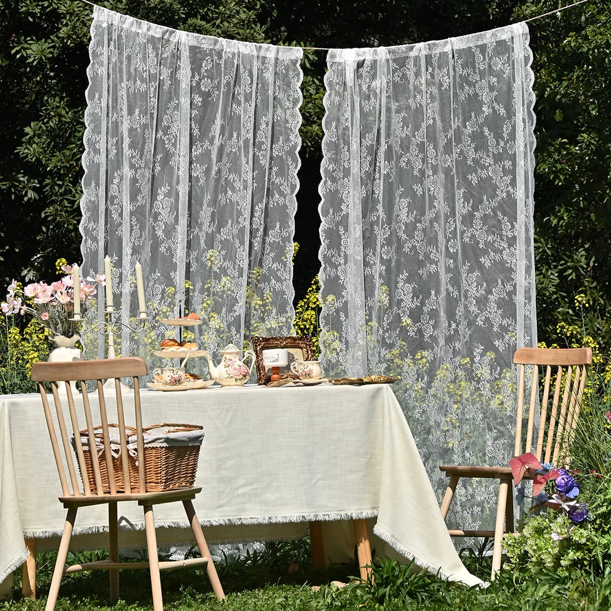 Home Lace Gauze Curtain Pastoral Style White Semi-sheer Finished Curtain Bedroom Living Room Window Treatment