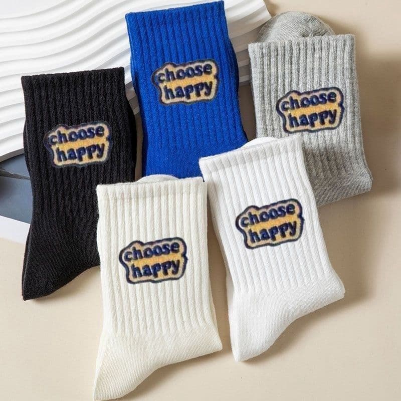 Men's Mid-Calf Socks, Couple Short Socks, Sweat-Absorbing, Odor-Resistant, Long Socks, Trendy Youth Letter Sports Socks