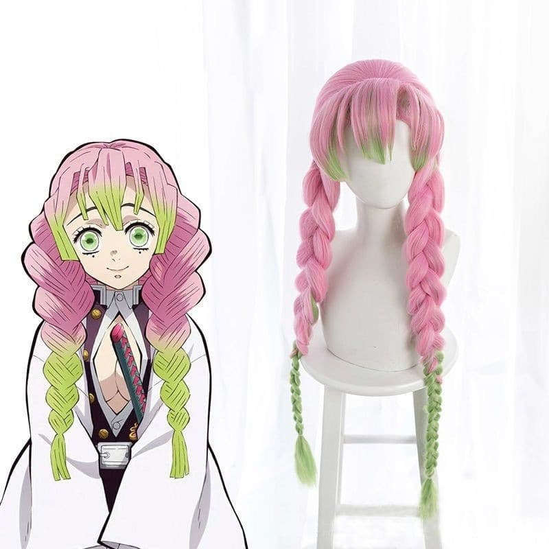Demon Slayer COS Kanroji Mitsuri thickened braid gradient color whole head wig wig long hair cosplay