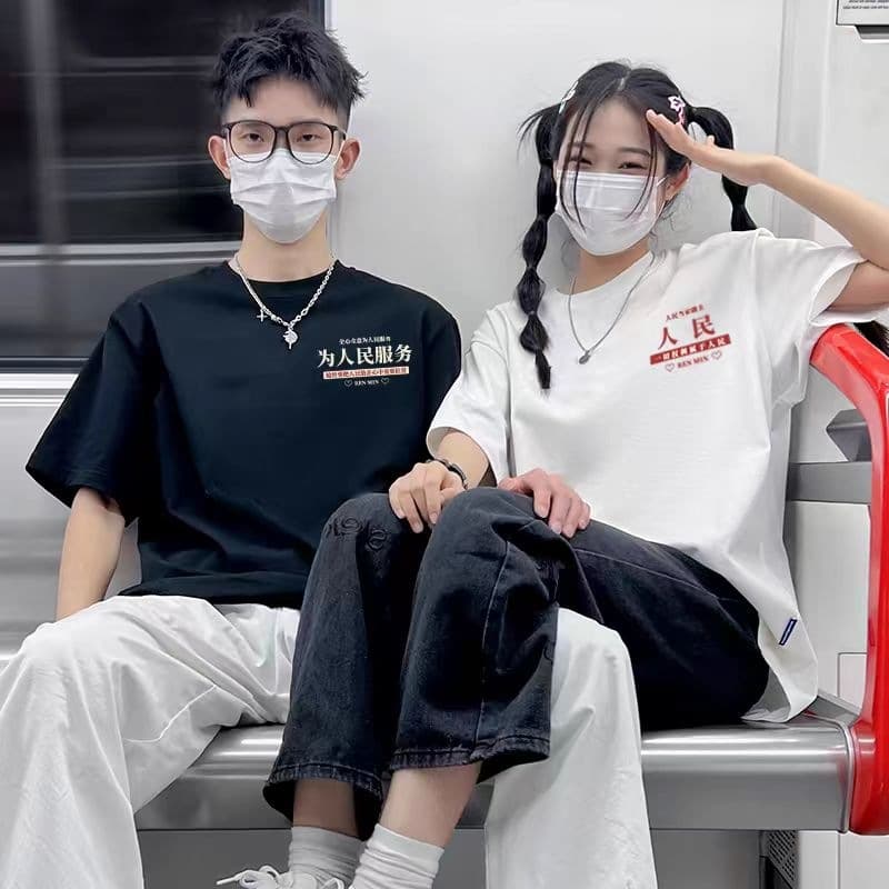 Couple wear pure cotton short-sleeved T-shirt summer oversize niche design men's and women's tops student trendy class uniforms