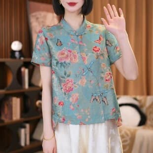 2026 New Chinese-Style Short-Sleeve T-Shirt for Middle-Aged and Elderly Women, Lightweight Top
