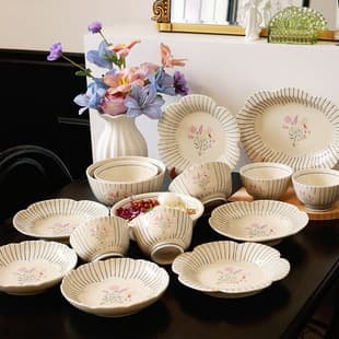 Ruihe Japanese Style Series Plate Home Use Vegetable Plate New Ceramic Plate Beautiful Plate Retro Rice Bowl Noodle Bowl