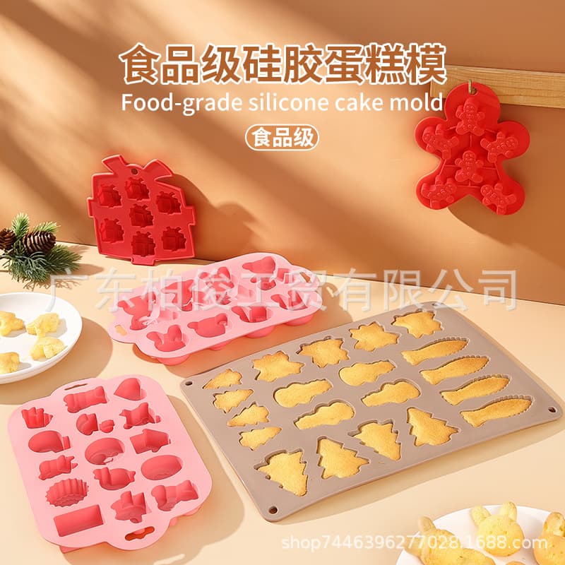 Food-Grade Christmas Silicone Molds, Christmas Tree, Gingerbread Man, Gift Box Shapes, Various Styles, Household Baking Molds in Stock