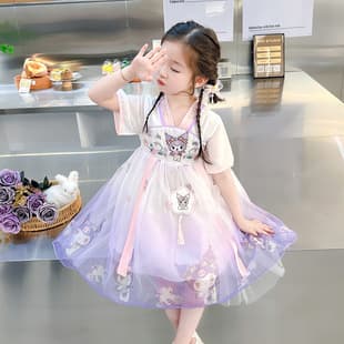 Baby Girl Kuromi Hanfu Dress Summer 2026 New Little Girl Tang Suit Princess Dress Puff Sleeve