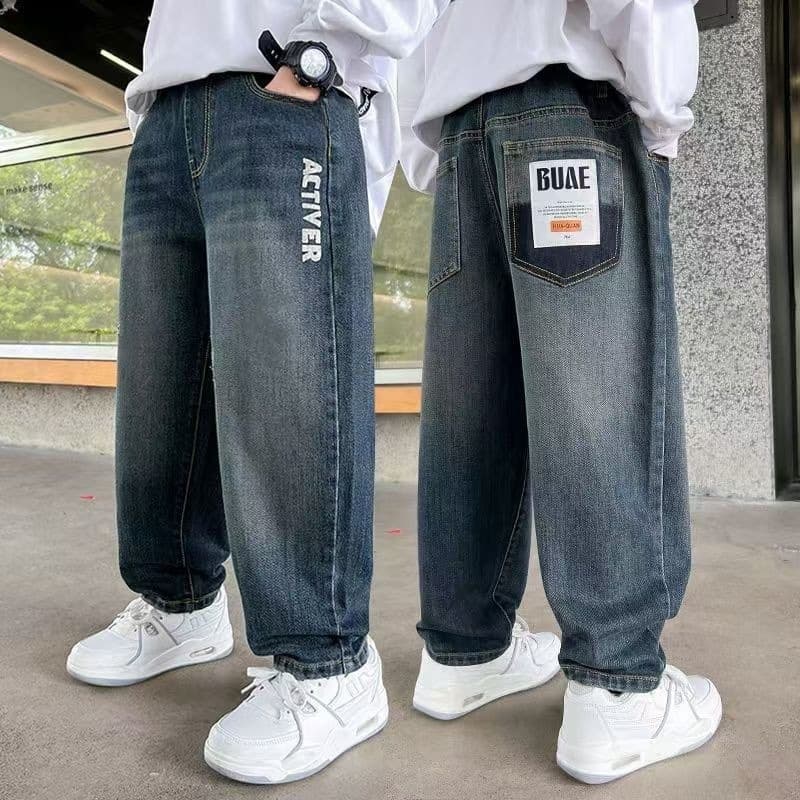 Spring/Autumn Boys' Pants New Large Size Long Trousers Boy Children's Wear Loose Jeans Trend Loose Straight-Leg Pants