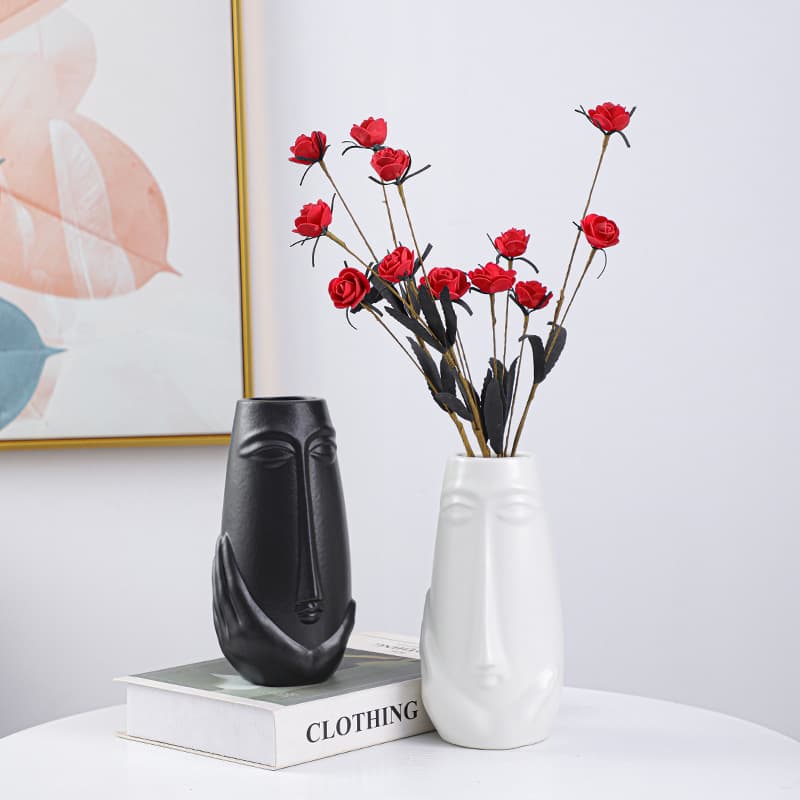 Nordic Ins Minimalist Style Creative Face Ceramic Vase Ornament Living Room Dried Flower Arrangement Flower Container Art Decoration