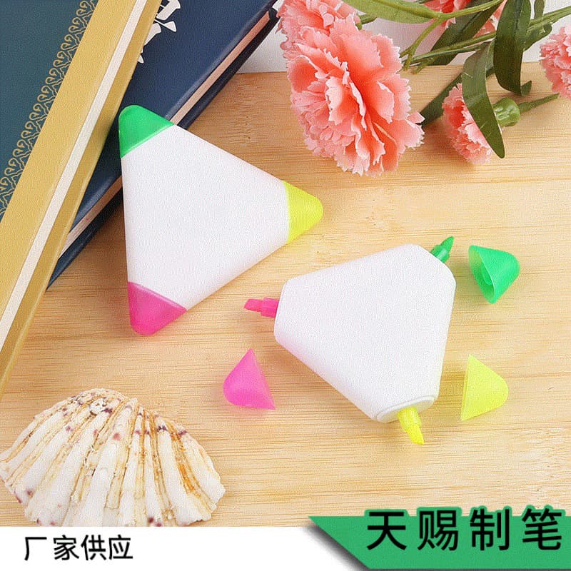 Promotional Fluorescent Pen, Triangular Creative Three-Color Marker Pen, Supports Custom Logo Printing and Labeling