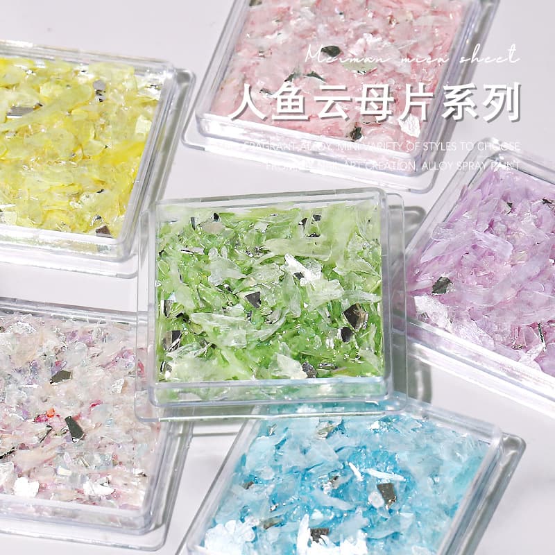 Mica flakes nail art jewelry irregular mermaid mica fragments translucent ultra-thin shell mica flakes nail decorations