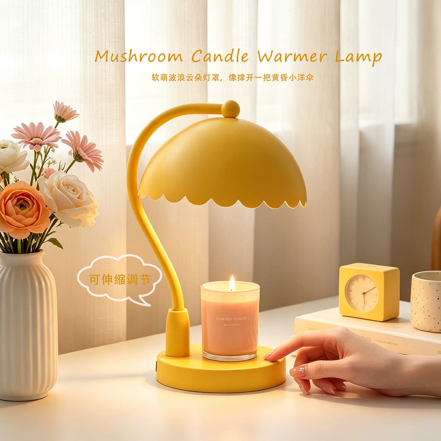 Aromatherapy Candle Dimmable Table Lamp, Bedside Lamp for Master Bedroom Nightstand, Decorative Desktop Ambient Night Light for Kids and Girls