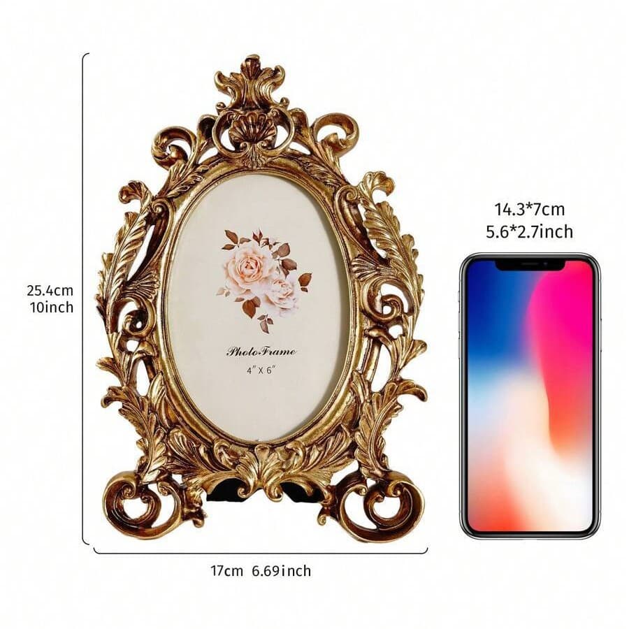 French Gold Carved Resin Photo Frame, Irregular Wedding Photo Frame, Wall-Mounted Decorative Picture Stand, European Pattern