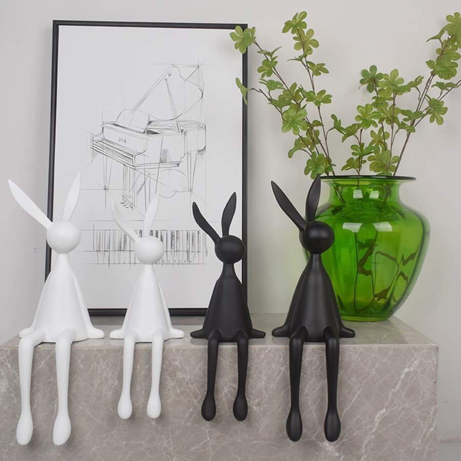 Luxury High-end Black Rabbit Sitting Pose Ornament for Living Room, Entryway, Study, TV Cabinet, Wine Rack Background Wall Desktop Decor