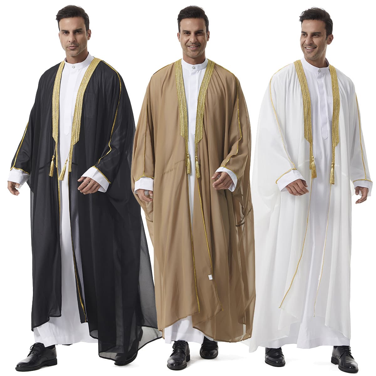 Factory Stock Men's Outer Wrap, TH844, Men's Lace-Trimmed Tassel Chiffon Outer Wrap