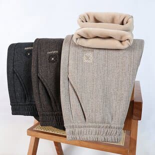 Fleece-Lined Warm Mom Pants, Elastic Waist Straight Leg Trousers, Plus Size Loose Casual Pants for Seniors