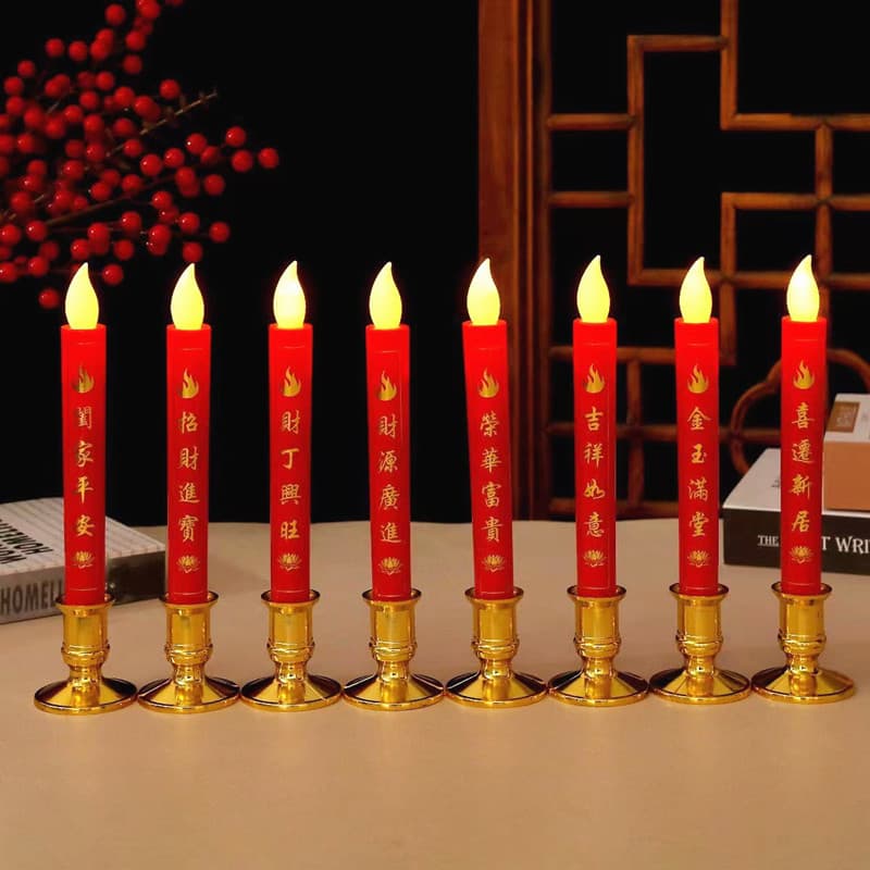 LED Flameless Electronic Candle Light for New Year Wedding Home Buddha Offering Everlasting Lamp Ghee Lamp Housewarming Holiday Red Candle