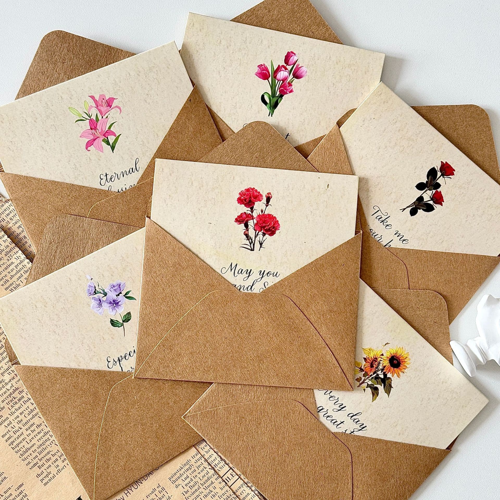 New flower language greeting card blessing card retro Thanksgiving Teacher's Day Christmas birthday folding thank you message card