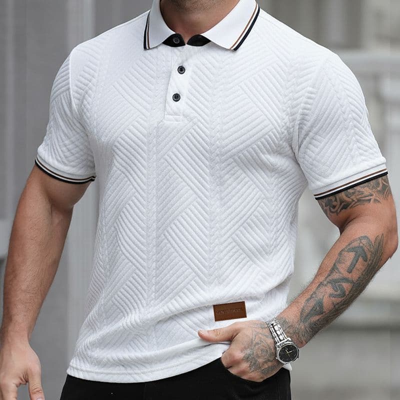 Shanggu Men's Wear Summer New Men's Textured Business Old Money Style Polo Shirt American Simple Loose Fit Turn-Down Collar T-Shirt