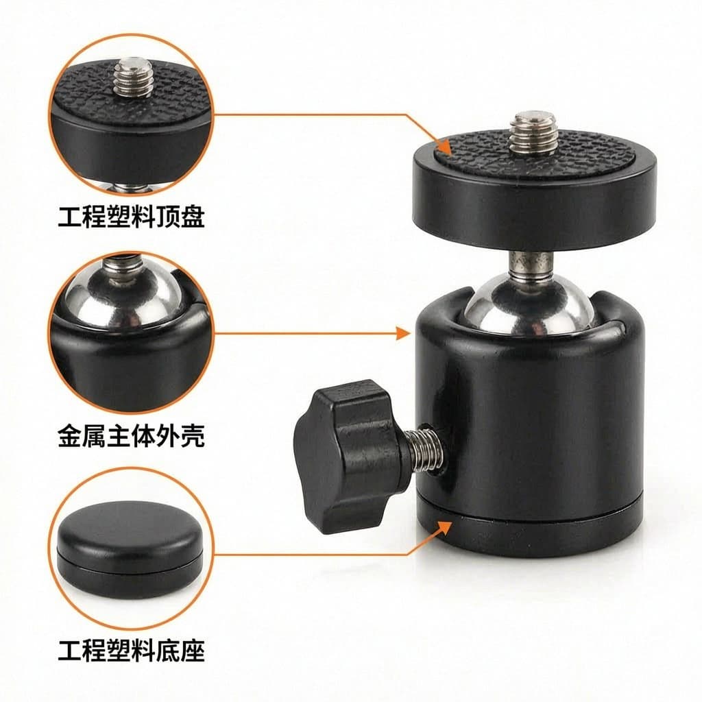 Metal pan/tilt tripod pan/tilt universal ball head 360° rotation adjustment 1/4 interface live photography small pan/tilt