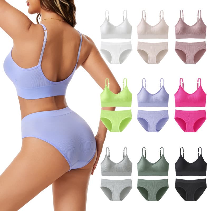 Cross-border Foreign Trade Seamless Sports Bra Set Deep U Back Gather Anti-sag Sexy Sports Bra Set for Women