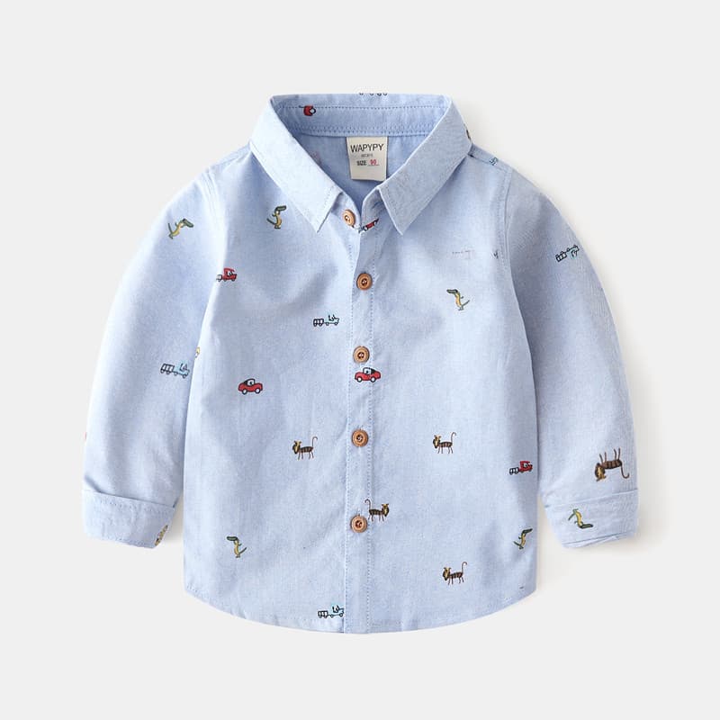 Boys Long Sleeve Shirt Autumn Children's Clothing Wholesale Baby Oxford Shirt Cartoon Print Top Wholesale