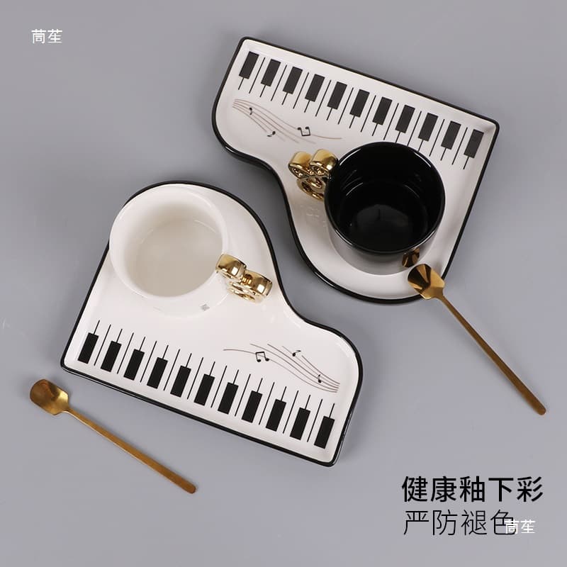 Grand Piano Coffee Cup Set Creative High Note Handle Office Home Ceramic Cup Birthday Music Gift