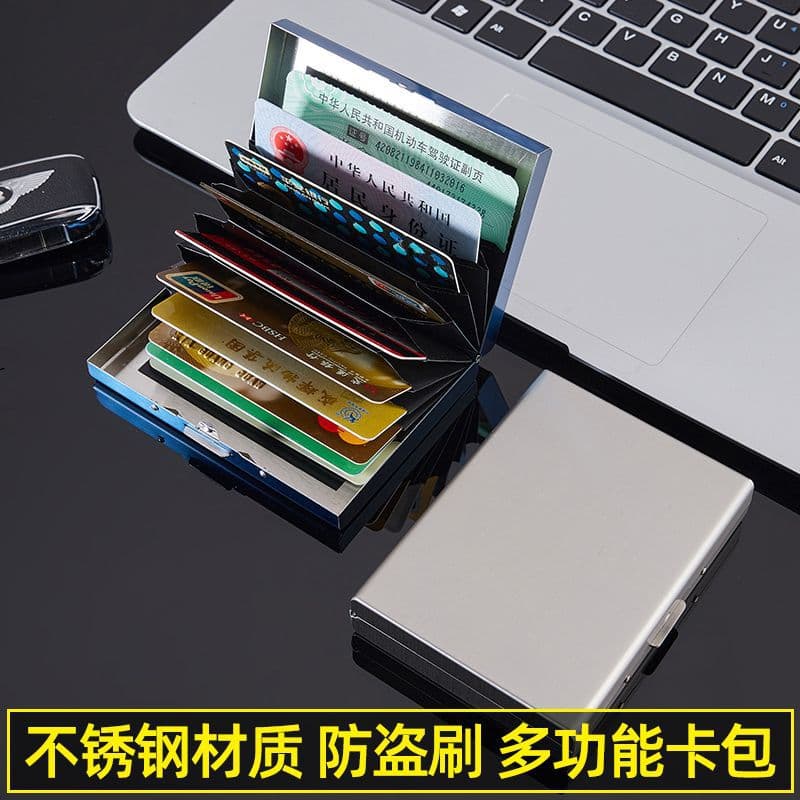 Multifunctional anti-magnetic card holder, anti-theft portable bank card and credit card holder, multi-card slot stainless steel wallet for men.