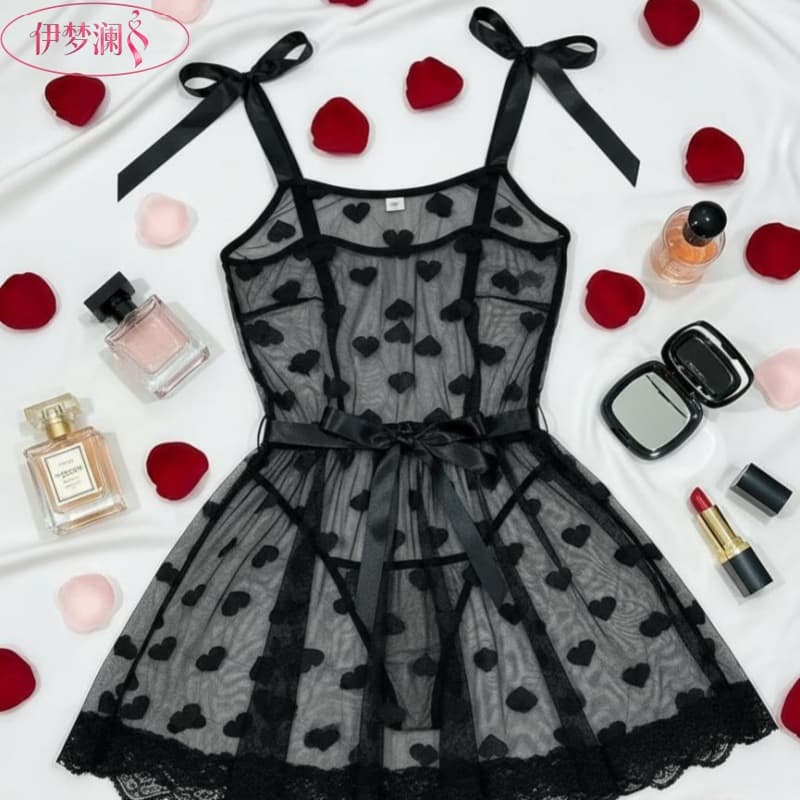 Yimenglan Cross-border Love Strap Dress Sheer Sexy Lingerie Women Lace Mesh Waist Cincher Sleepwear
