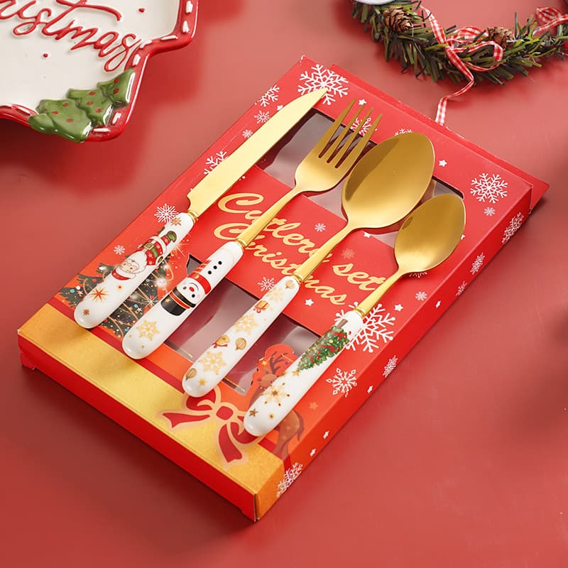 Stainless Steel Knife Fork Spoon Cutlery Gift Box Set Cartoon Christmas Tableware Household Cute Dessert Spoon Steak Knife Fork