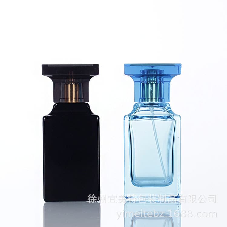 Wholesale Black/Blue Square Glass Perfume Bottle 50ml Premium Tom Ford Spray Bottle Travel Size