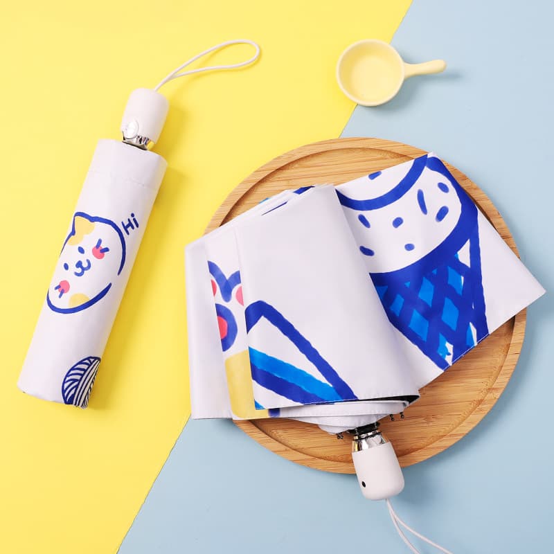 Automatic Three-Fold Cute Cartoon Sunshade Umbrella Eight-Bone Black Glue Sunscreen Windproof Rainproof Cartoon Sun Umbrella