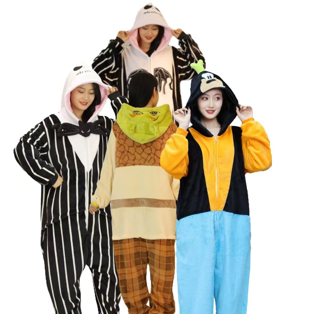 Cross-border new Jack Skull winter one-piece pajamas for couples cartoon hooded home clothes men's and women's pajamas mixed batch