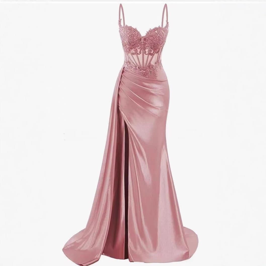 Amazon AliExpress Satin Dress 2026 New Sexy Spaghetti Strap Long Prom Party Evening Gown