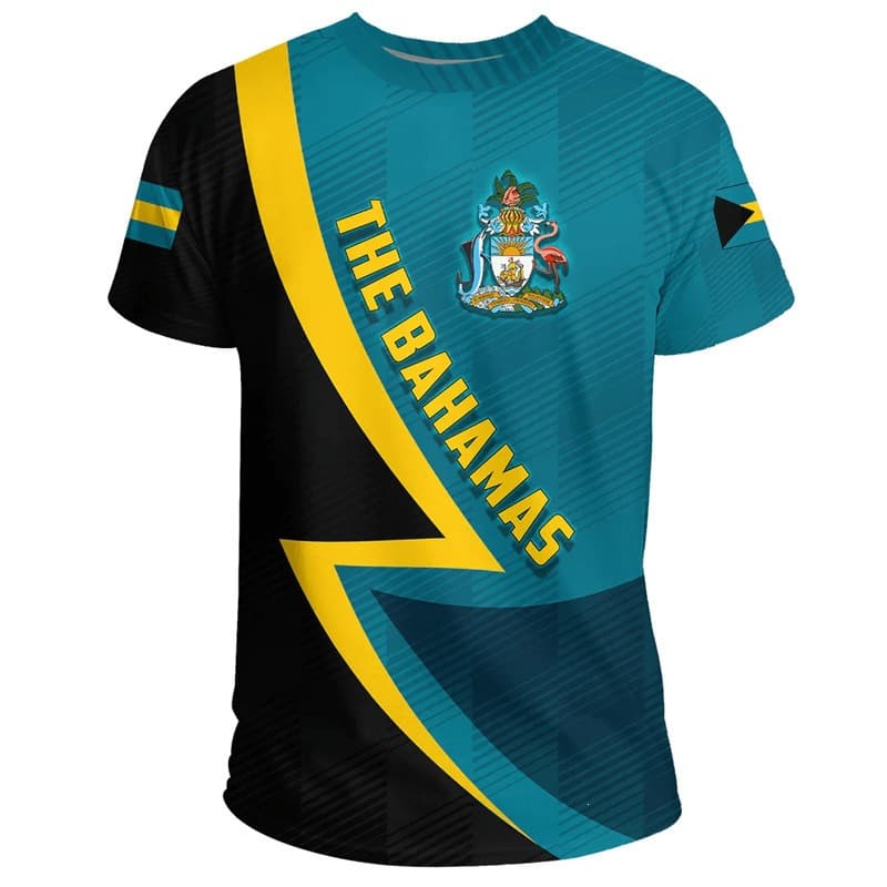 Bahamas Flag and National Emblem 3D Printed Cross-Border New Men's Short-Sleeved T-Shirt Factory Direct Sales Foreign Trade Supply Wholesale