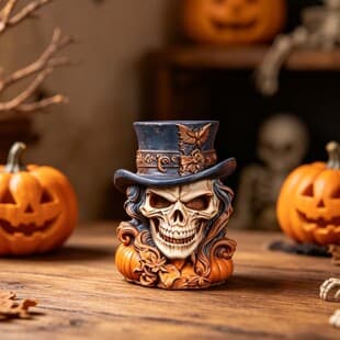 Halloween DIY Cowboy Hat Skull Scented Plaster Candle Mold, 3D Silicone Mold, Cross-Border Exclusive