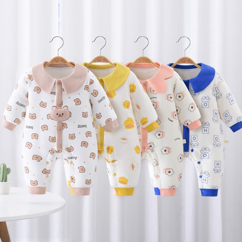 2024 New Children's Onesie Autumn and Winter Thickened Baby Cotton Clothes and Jackets Warm Outing Clothes Newborn Romper Clothes