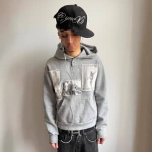 American High Street Hoodie Men Spring Autumn Patch Punk Print Pullover Hoodie Design Loose Button Top