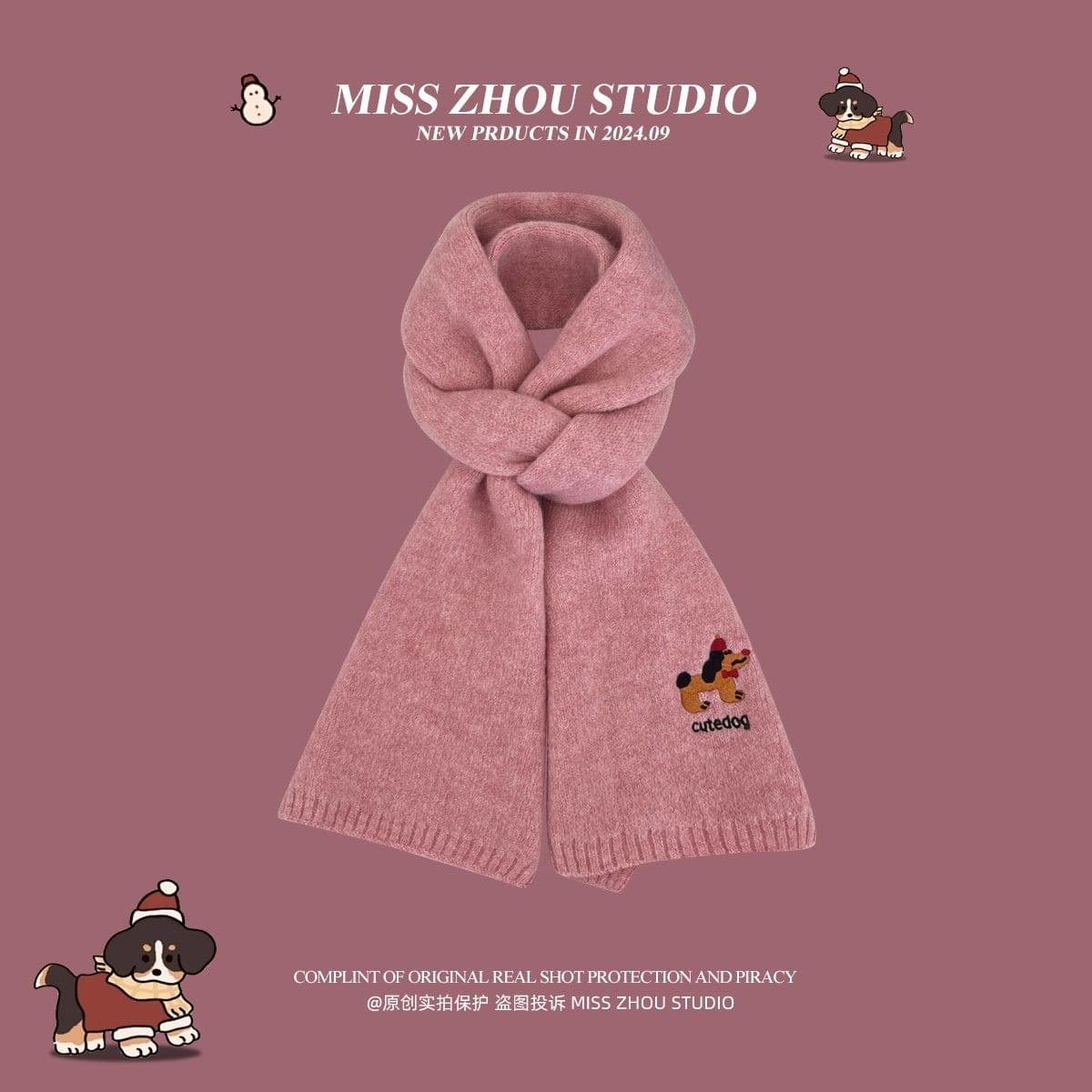 Japanese-style Cute Dog Embroidered Knitted Scarf, Warm and Fashionable Versatile Neck Warmer for Students in Autumn and Winter