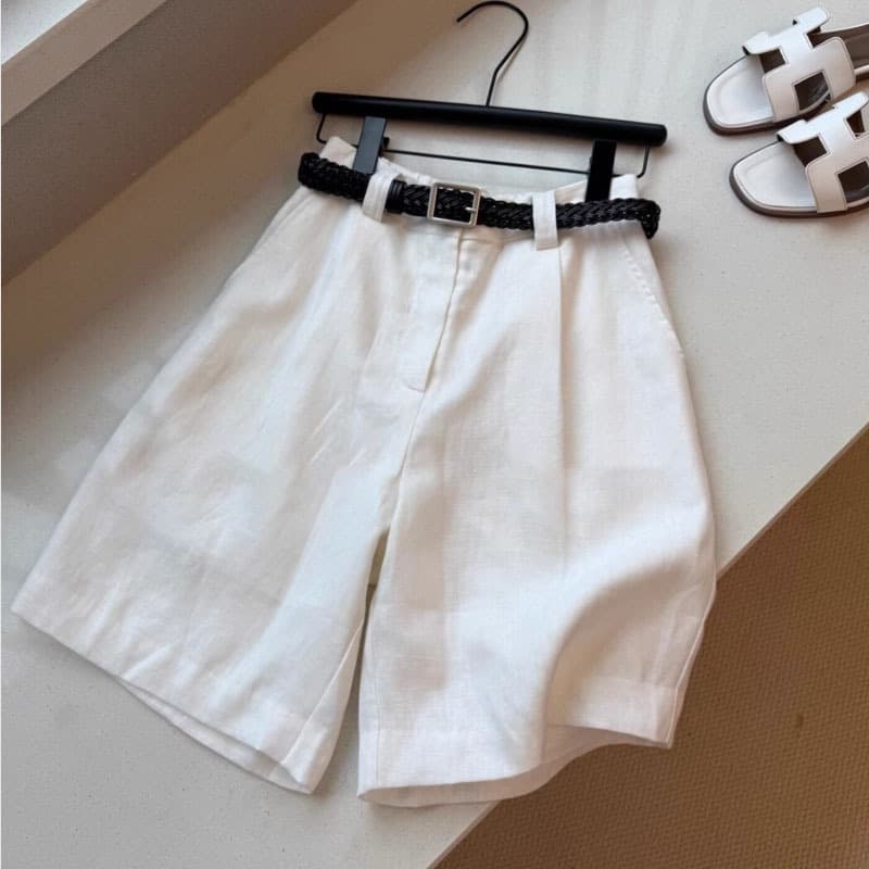 White Linen Shorts for Women, Summer New Style, Plus Size, Petite, Slimming, Loose, Casual, Versatile, Wide-Leg, Knee-Length Shorts
